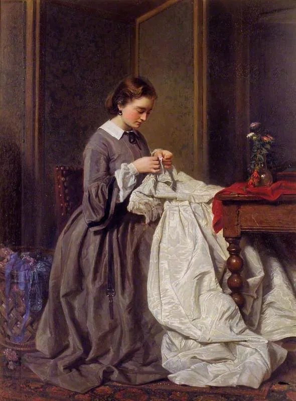 The Seamstress, by Charles Baugniet, oil, 1858