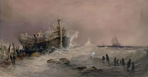 Old breakwater, coast of Essex, by Charles Bentley