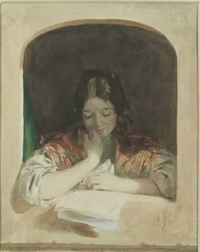 Girl reading at a window, by Charles Brocky