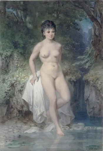 Female nude bathing, by Charles Camino