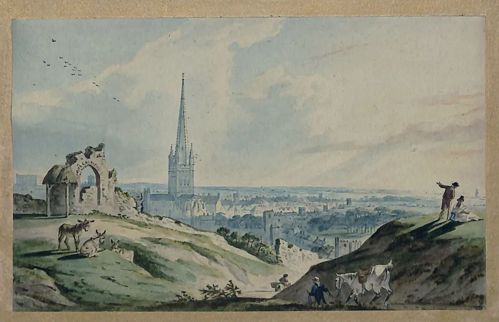 A View of Norwich, from Mousehold Hill, near the ruins of Kett's Castle, by Charles Catton junior, watercolor, 1790