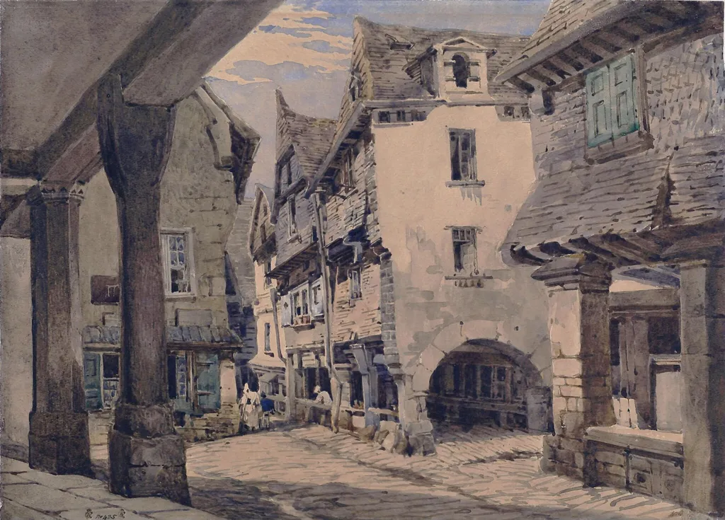 Old Houses, Vitré, by Charles Claude Pyne, watercolor, 1850