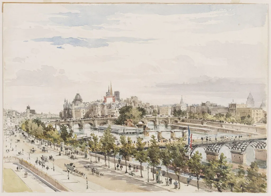 Paris, from the Window of the Salle D'Apollon in the Louvre, by Charles Claude Pyne, watercolor, 1867