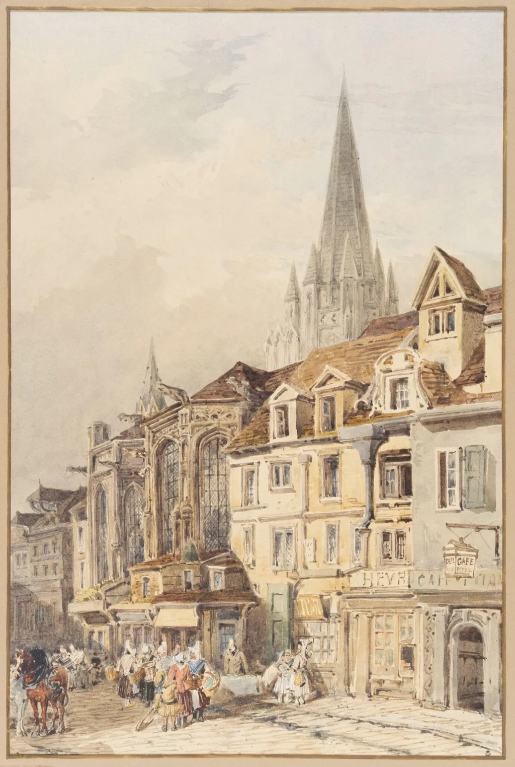 View at Caen, Normandy, by Charles Claude Pyne, watercolor, 1850