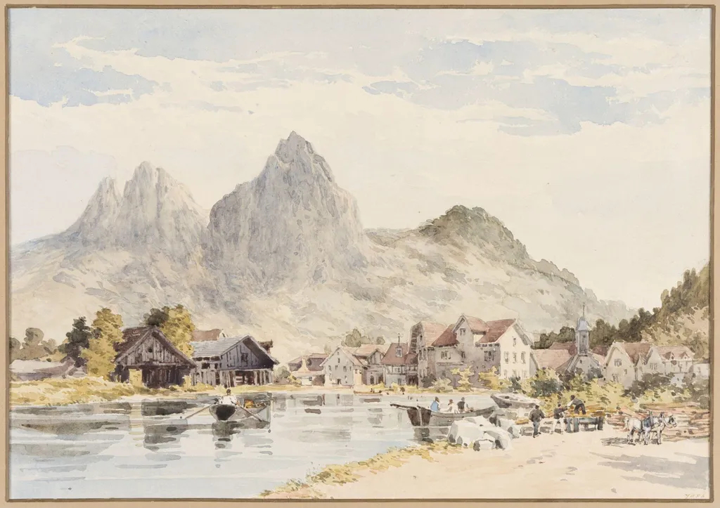 View Near Brunnen, by Charles Claude Pyne, watercolor, 1850