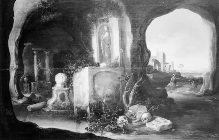 A Mountain Cave, by Charles Cornelisz. de Hooch, unspecified, 1632