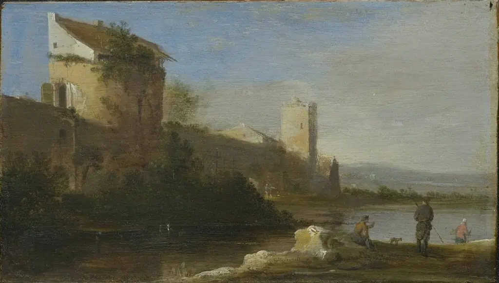 Italienische Landschaft mit Stadtbefestigung, by Charles Cornelisz. de Hooch