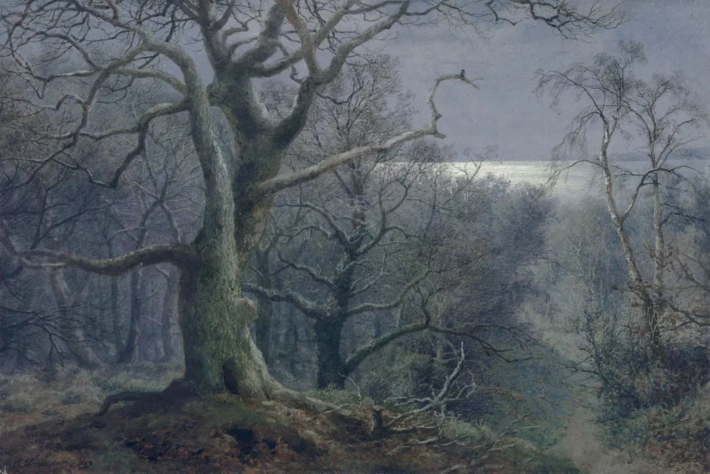 Moonlight scene near Falmouth, by Charles Davidson, watercolor, 1850