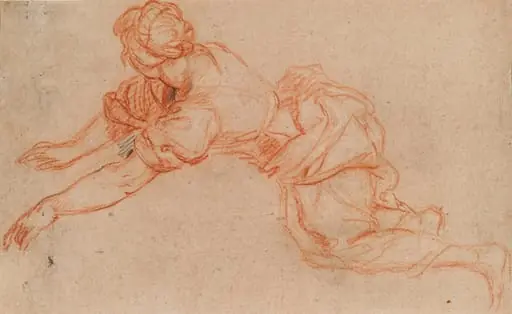 Young Woman Kneeling and Reaching Forward [verso], by Charles de La Fosse