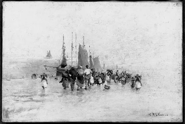 On the Beach, Newlyn, Penzance, England, by Charles Edwin Lewis Green, oil, 1889
