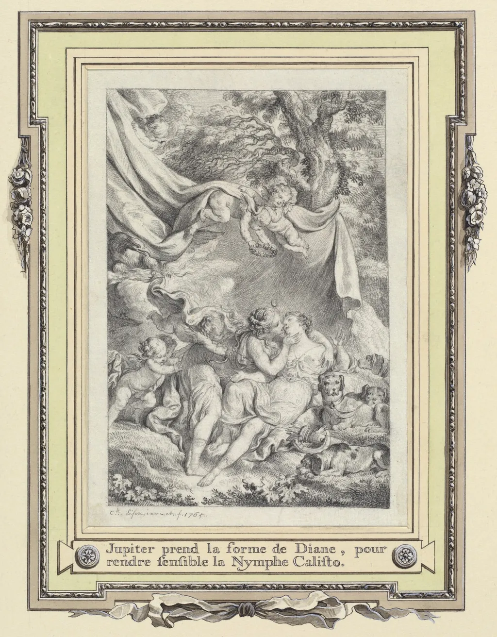 Jupiter and Callisto, by Charles Eisen, graphite, 1765