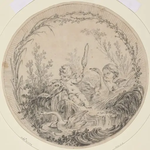 Two Putti Playing with Swans, by Charles Eisen