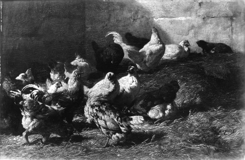 Chickens, by Charles-Émile Jacque, oil, 1850
