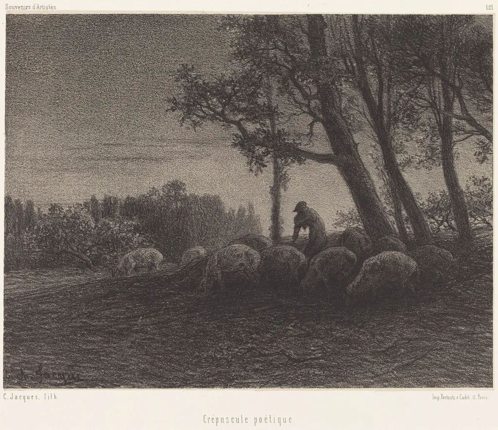 Crépuscule poetique (Poetical Twilight), by Charles Émile Jacque, ink, 1853