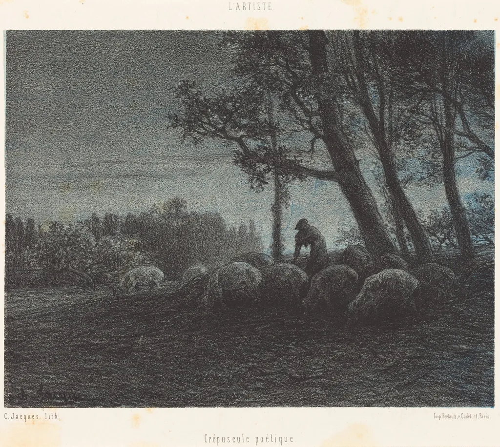 Crépuscule poetique (Poetical Twilight), by Charles Émile Jacque, ink, 1853