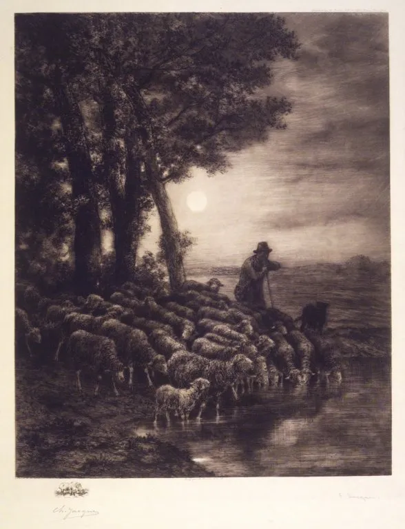 Moonlight, by Charles-Émile Jacque, unspecified, 1894