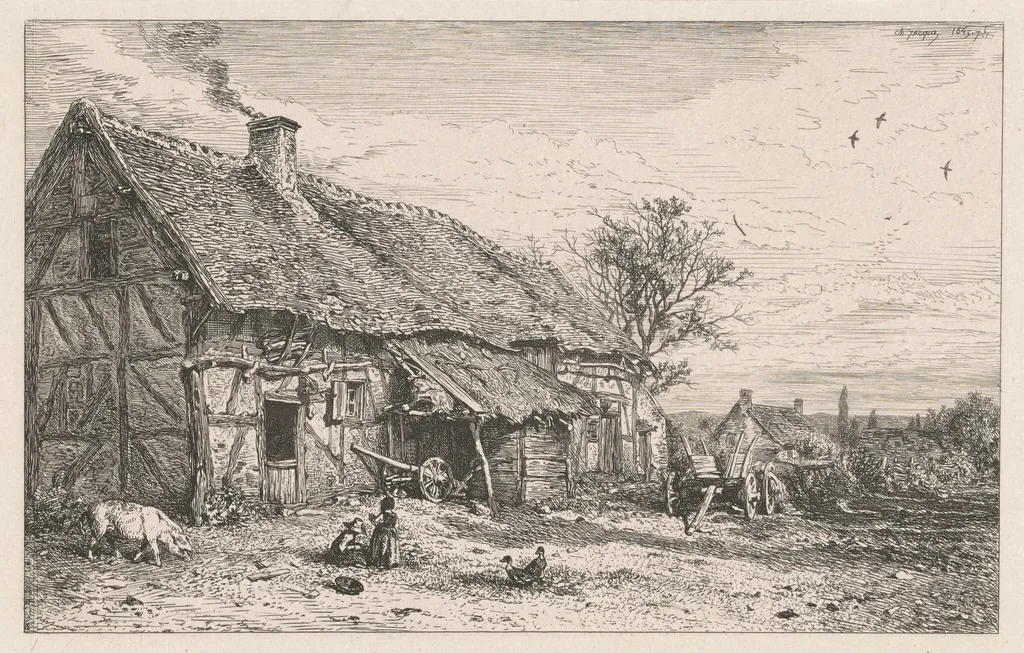 Peasant's House, by Charles Émile Jacque, ink, 1845