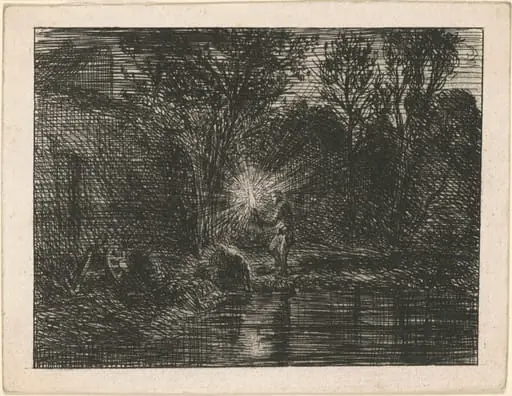 Riverbank at Night, by Charles Émile Jacque