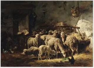 Sheep in a Barn, by Charles-Émile Jacque