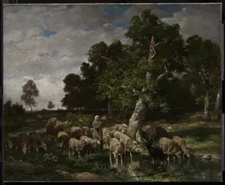 Shepherdess Watering Sheep, by Charles-Émile Jacque