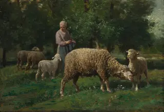 Shepherdess with Sheep, by Charles-Émile Jacque