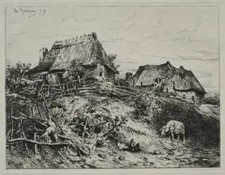 Two Cottages on a Bank, by Charles-Émile Jacque