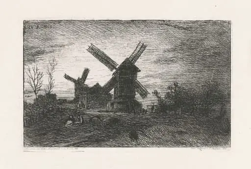 Two Windmills at Montmartre, by Charles Émile Jacque