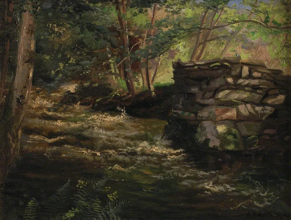 Falls in the Nant Col, Llanbedr, near Harlech, by Charles Ernest Butler, oil, 1903