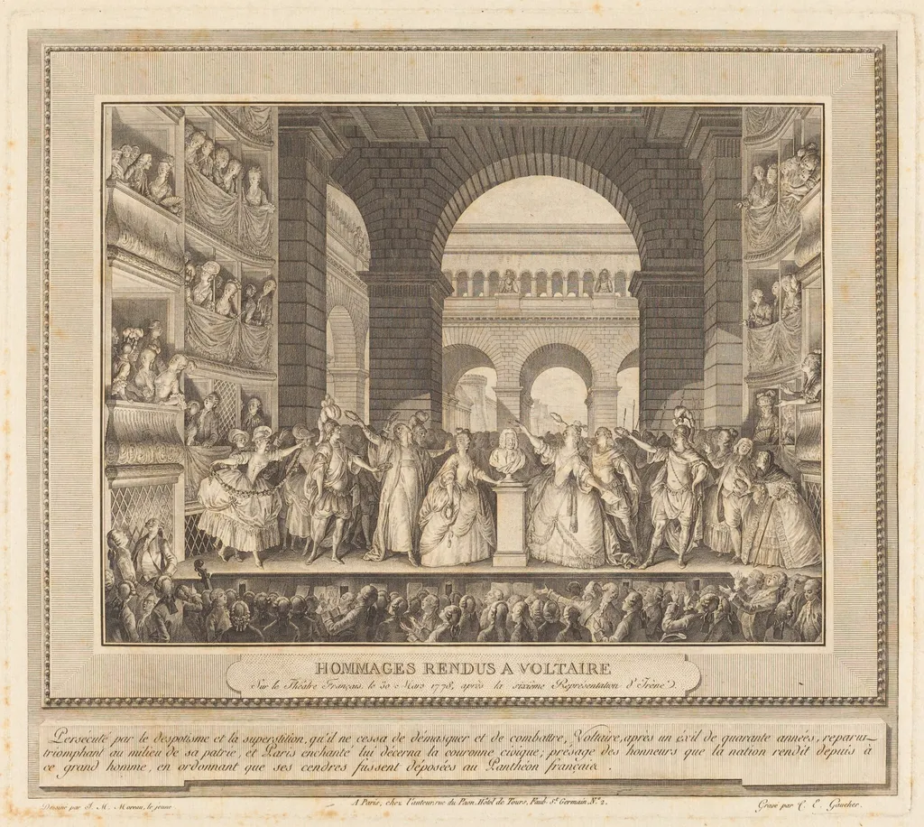 Couronnement de Voltaire (The Crowning of Voltaire), by Charles-Etienne Gaucher, ink, 1782