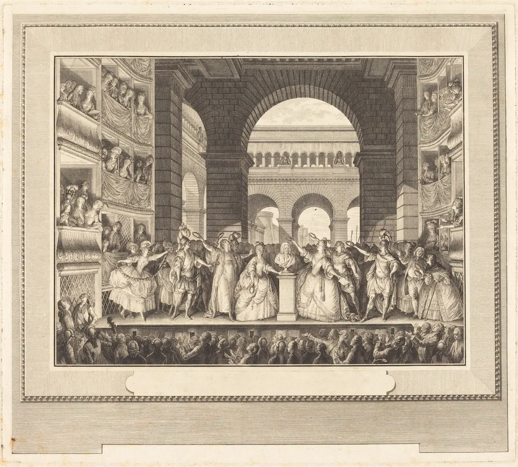 Couronnement de Voltaire (The Crowning of Voltaire), by Charles-Etienne Gaucher, ink, 1782