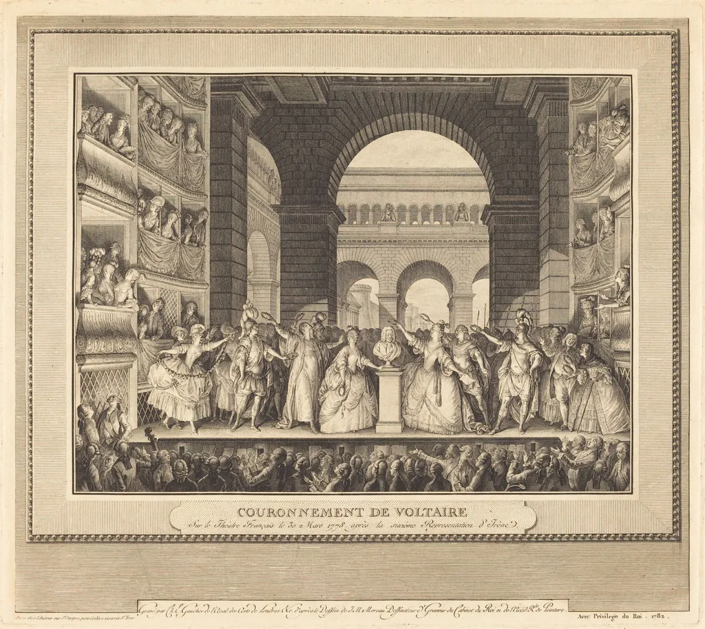 Couronnement de Voltaire (The Crowning of Voltaire), by Charles-Etienne Gaucher, ink, 1782