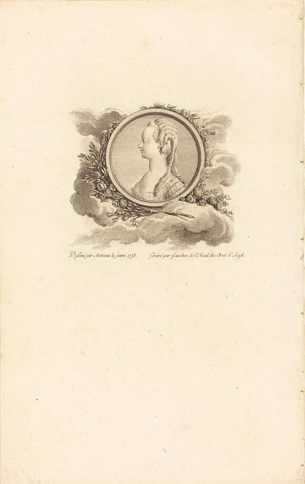 Marie-Antoinette, by Charles-Etienne Gaucher, ink, 1775