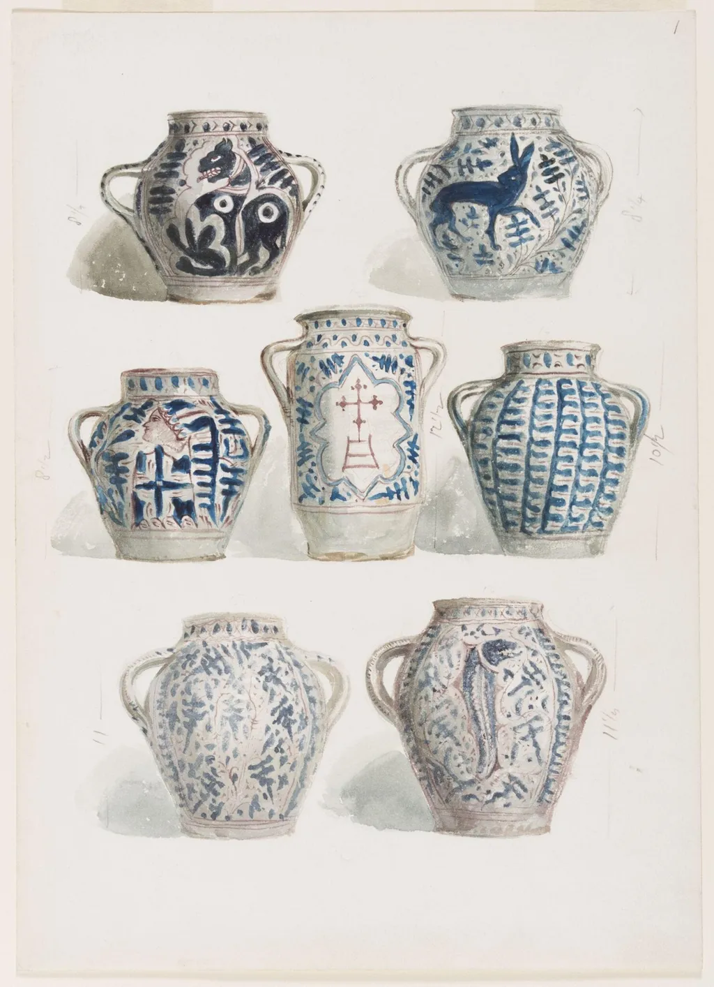 Sketches of Italian Maiolica., by Charles Fairfax Murray, watercolor, 1849