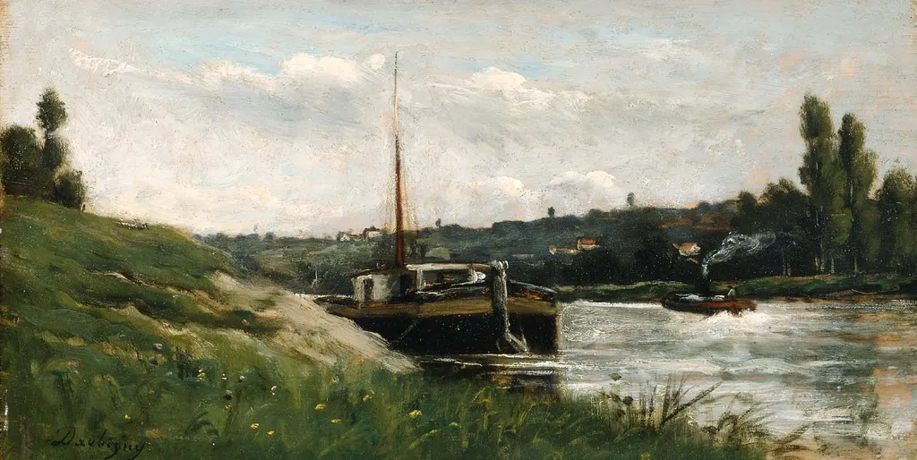 Barge on a River, by Charles François Daubigny, unspecified, 1857