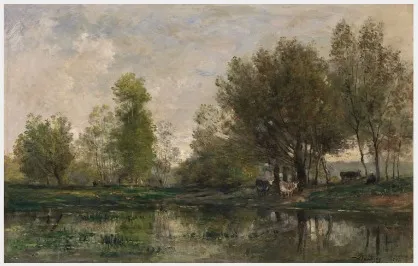 Cattle on a Riverbank, by Charles François Daubigny, unspecified, 1874