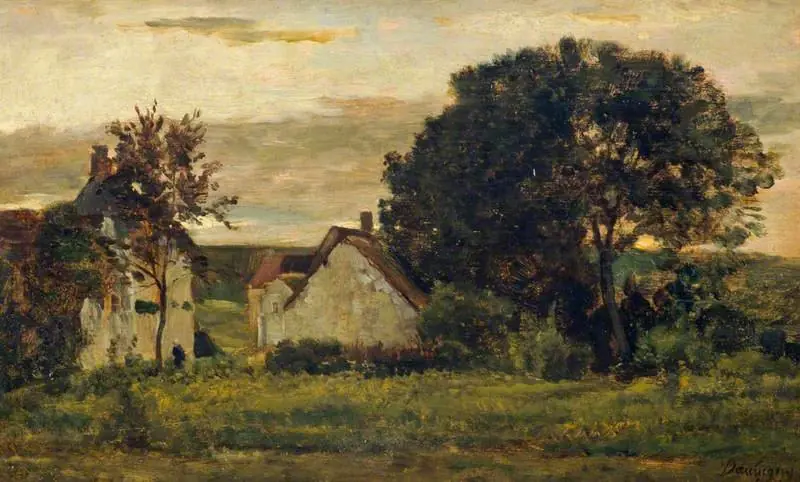 Cottages at Barbizon: Evening, by Charles François Daubigny
