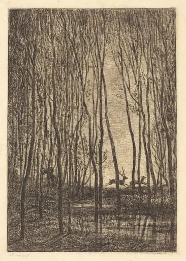 Deer in the Woods (Les Cerfs sous bois), by Charles François Daubigny