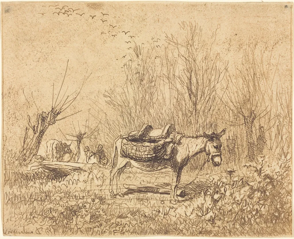 Donkey in a Field (L'Ane au pre), by Charles François Daubigny, 1862