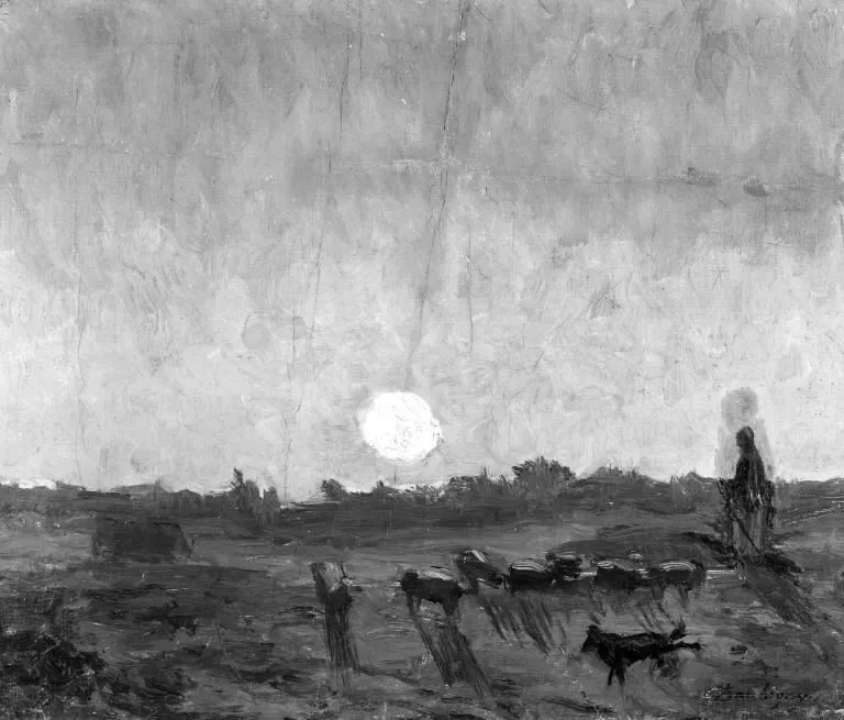 Landscape Sketch, Moonlight, by Charles François Daubigny, oil, 1855