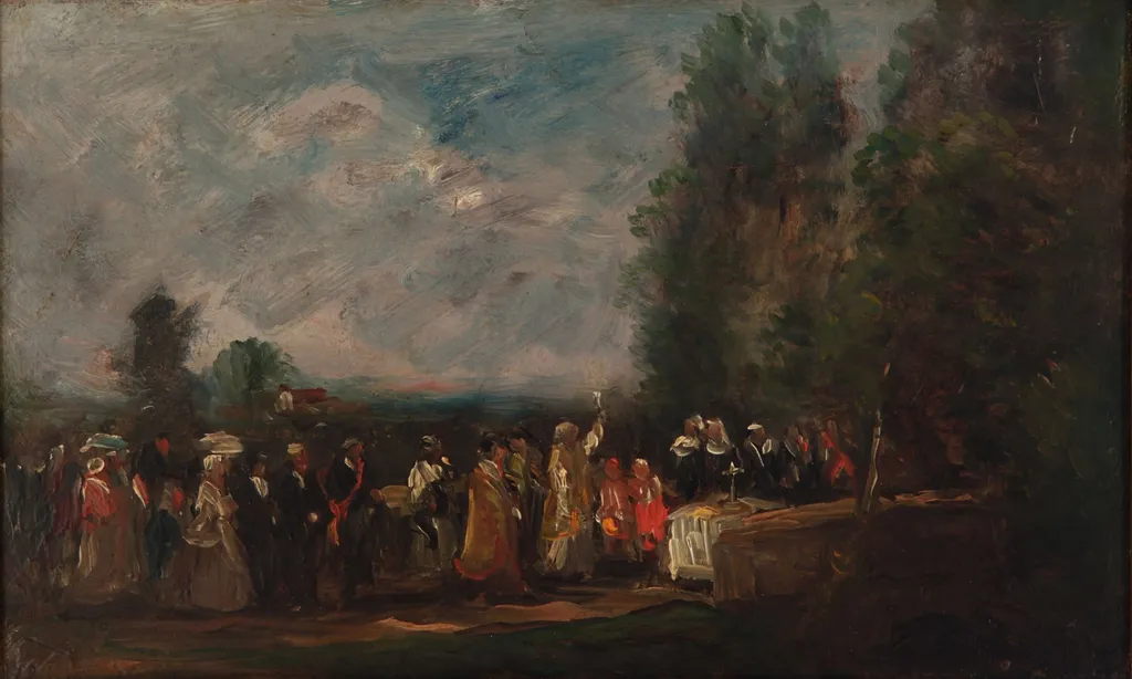 Landscape with figures, by Charles François Daubigny, oil, 1850