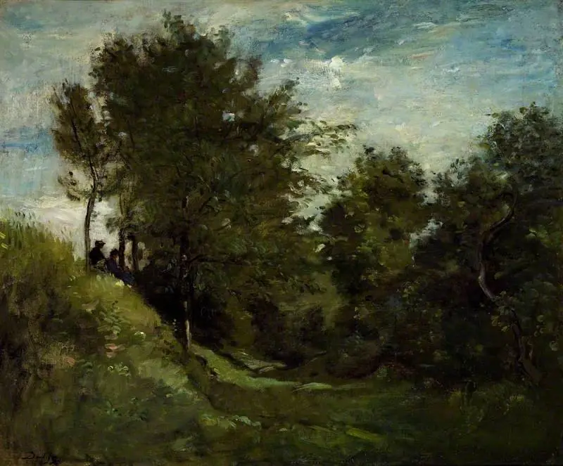 Landscape with Figures seated on a Bank, by Charles François Daubigny