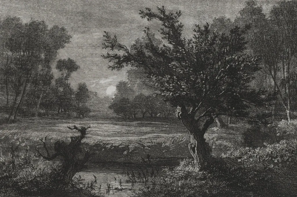 Moonrise in the Andilly Valley, by Charles François Daubigny, 1845