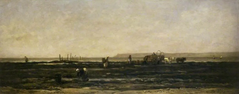 Mussel-gatherers at Villerville, by Charles François Daubigny
