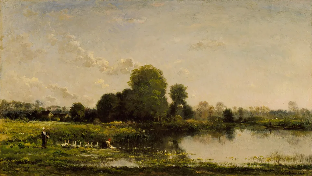 Riverbank with Fowl, by Charles François Daubigny, oil, 1868