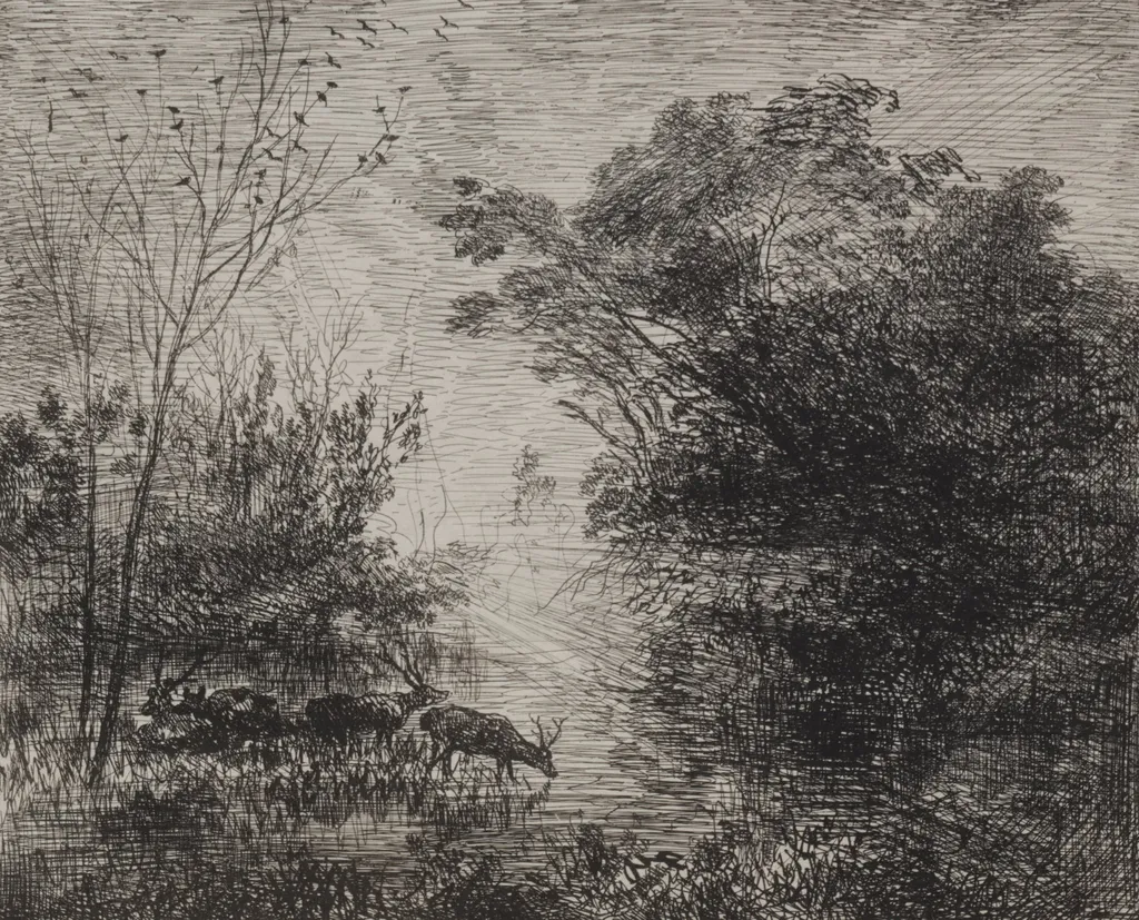 Stags, by Charles François Daubigny, 1862