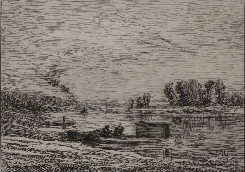The Boat in Conflans, by Charles François Daubigny, 1866