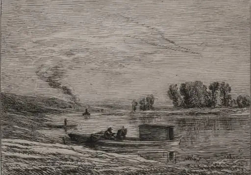 The Boat in Conflans, by Charles François Daubigny