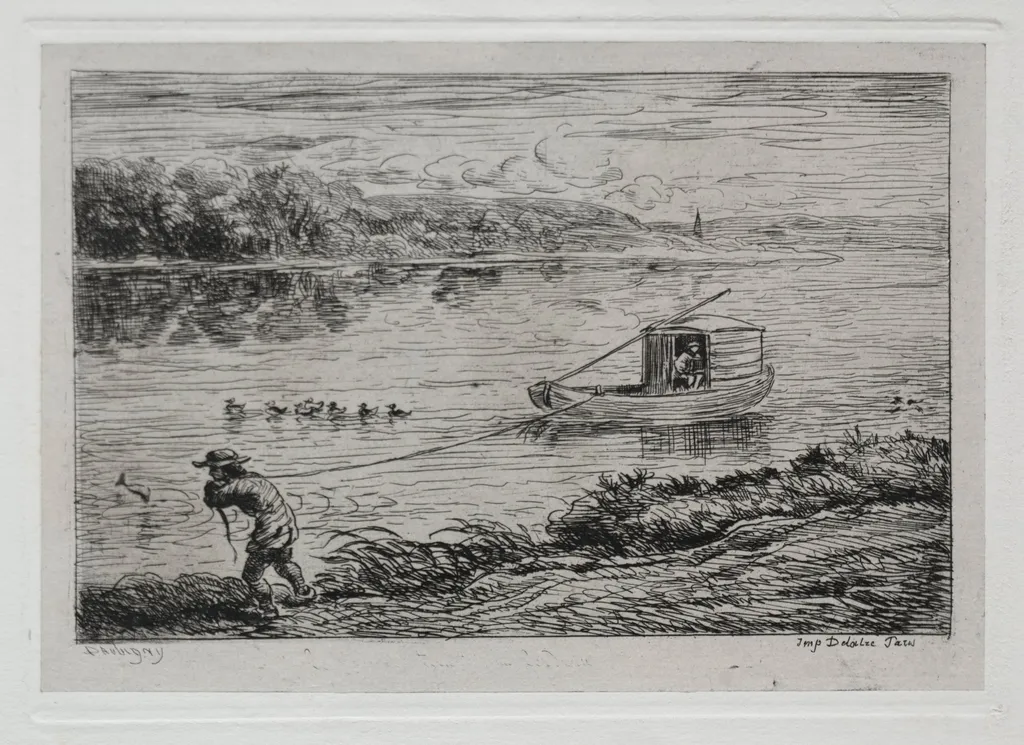 The Boat Trip: Cabin Boy Hauling the Tow-Rope or Hauling by Rope, by Charles François Daubigny, 1861
