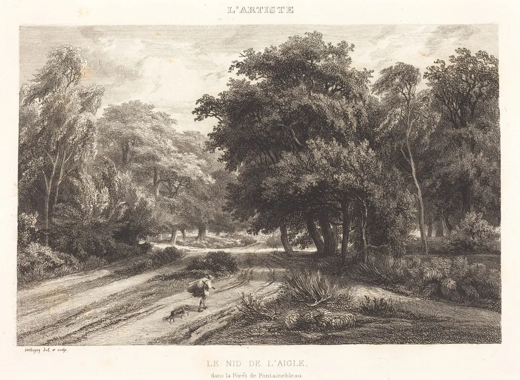The Eagle's Nest in the Forest of Fontainebleau (Le nid de l'aigle dans la Foret de Fontainebleau, by Charles François Daubigny, ink, 1844