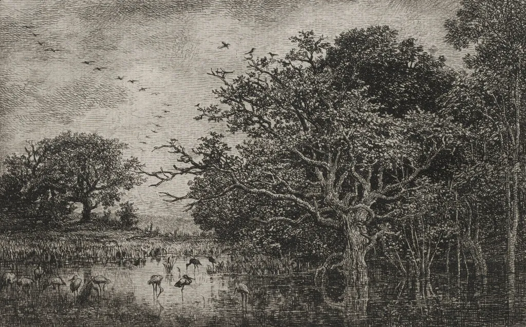 The Marsh with Storks, by Charles François Daubigny, 1851